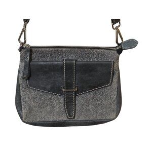 ROOTS CANADA LEATHER CROSSBODY 2 TONE GREY BAG